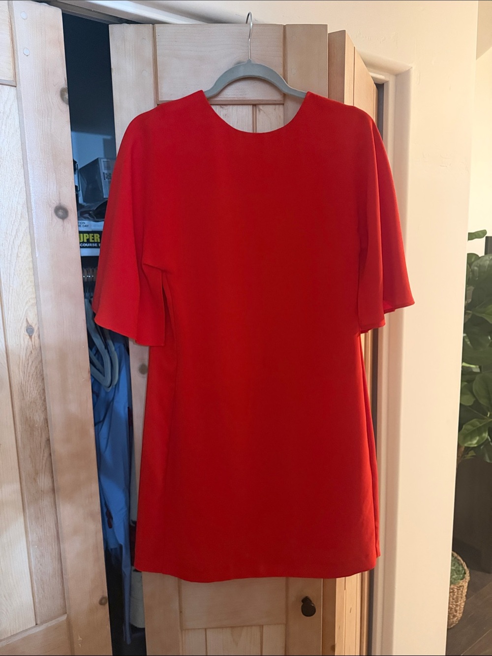 Zara Bright Red Flutter-Sleeve Midi Dress